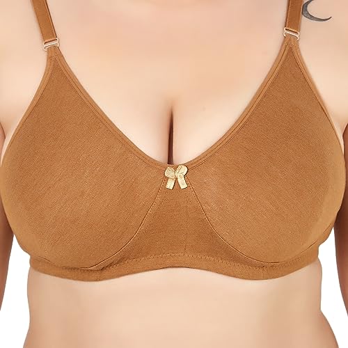 Image of Women Non Padded Bra in B, C and D Cup - Made of Pure Cotton Full Coverage Non Wired Pushup Soft Cup for T-Shirt Saree Dress Sports Garment for Daily Use Everyday