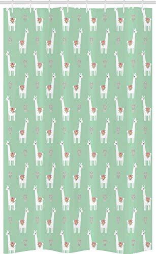 ABAKUHAUS Lama Schmaler Duschvorhang, Candy Cane Herzen, Badezimmer Deko Set aus Stoff mit Haken, 120 x 180 cm, Mint Green Mehrfarbig