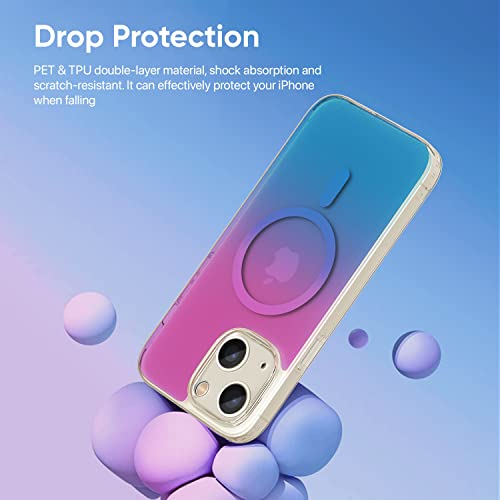 Image of Vaku Luxos Zurich MAGPRO Gradient Colored for iPhone 14 Plus Case Cover, Transparent, 6 Feet Drop Protection, Shockproof, Scratch Resistant, Slim, Compatible with MagSafe Back Cover - Pink& Blue