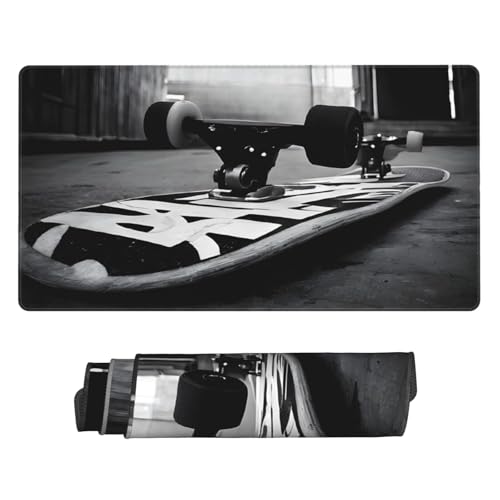 Tapis de souris long grand format 74,9x40,1 cm avec motif skateboard noir pour gaming et bureau
