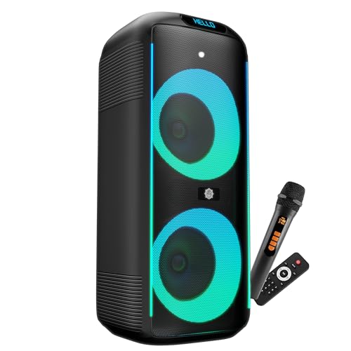Image of DIGIMORE 160W PartyBox Speaker w /Wireless Mic | Dual 6.5 inch Boombox Speakers | AI Sound Boost & Deep Base Sound | RGB Lights, 10Hrs Battery & BT 5.3 /USB /TF /AUX for Parties & Gatherings (D-1362 Pro)