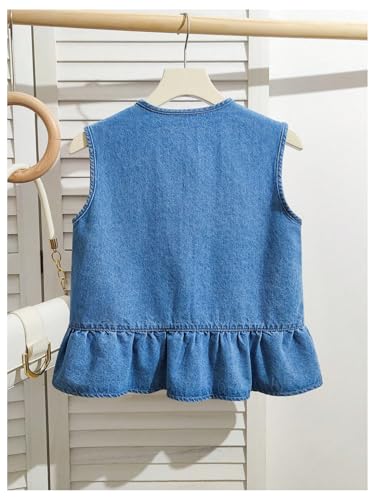 SHENHE Girl's Tie Front Bow Denim Vest Ruffle Hem Sleeveless Cute Summer Jean Tank Top2