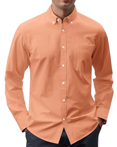 Image of J.VER Men's Oxford Shirt Solid Casual Button Down Collar Shirts Long Sleeve Dress Shirts with Pocket