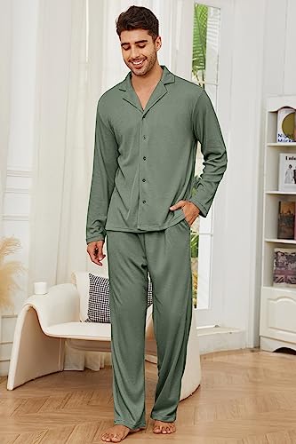 Andeip Men's Pajama Set Waffle Knit Lounge Pjs Set Long Sleeve Top and Pants Sleepwear 2 Piece Button Down Loungewear2