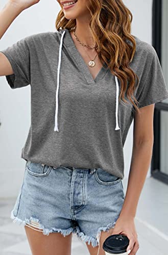 Image of Womens Long Sleeve V Neck Hoodie Sweatshirts Lightweight Pullover Tops