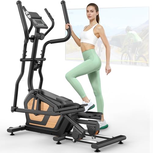 Cowmew Ellittica da Casa, Ellittiche Ultra Silenzioso Resistenza Magnetica 16 Livelli, Macchina Ellittica Professionale con Volano 10kg, Passo di 45cm, App Proprietaria Monitor LCD, Carico a 150kg