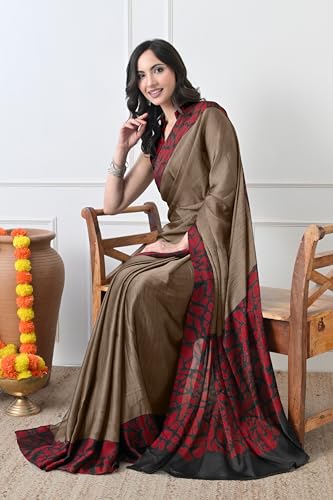 Image of MIRCHI FASHION Saree for Woman Chiffon Georgette Polka Dot Border | Plain Lightweight Women's Sari with Printed Pallu and Blouse Piece