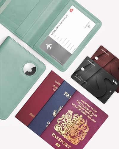 Image of Stouchi AirTag Passport Holder, Sky Blue, 0.6 x 4 x 5.5 inches, Fashion Simple Slim Multiple