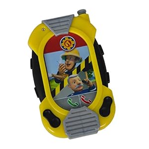 Simba 109258697 – Brandweerman Sam Brandweermessger, rolbaar scherm met verschillende motieven, met riemclip, 12 cm