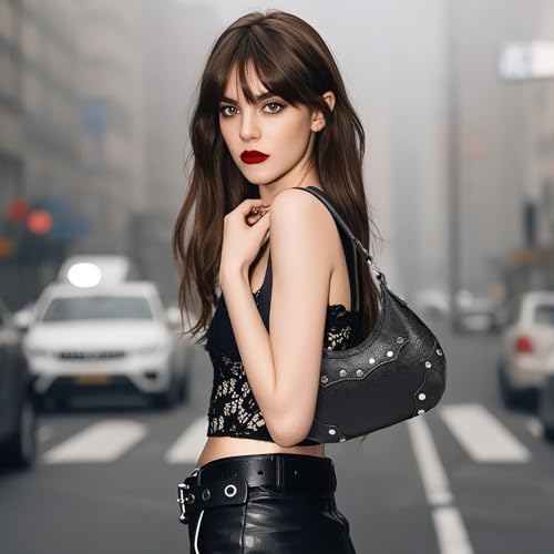 Women's Goth Y2k Mini Purse Crescent Small Hobo Shoulder Bag with Rivets2
