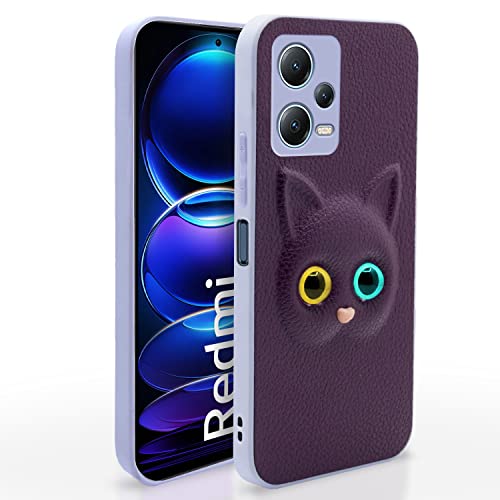 Image of Pikkme Redmi Note 12 Pro Plus 5G Back Cover for Girls | Cute Cat Leather Finish | Soft TPU | Case for Redmi Note 12 Pro Plus 5G (Purple)