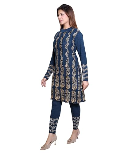 Image of Grand Line Women's Acrylic Woolen Winter Wear Warm Kurta with Palazzo Set