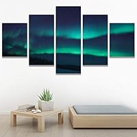 SIGNWIN 5 Panel Canvas Wall Art Astronomy & Space Contemporary Cosmic Dramatic Green Group Photography Realism Ultra for Home Decorations Ready to Hang - 60