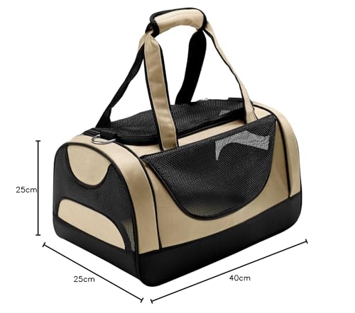 HUNTER Portland Tragetasche für kleine Hunde und Katzen, 40 x 25 x 25 cm, beige/schwarz
