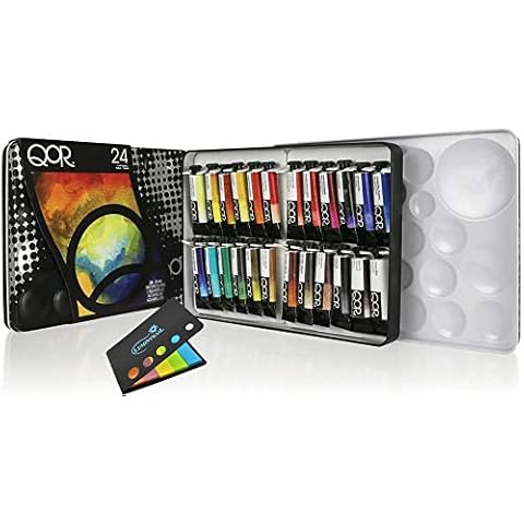 Golden Artist Color QoR Watercolor, 24 Color Set of 5ml Tubes, Made by Golden Artist Paints, with Lumintrail Sticky Notes, Multi-Color Cover