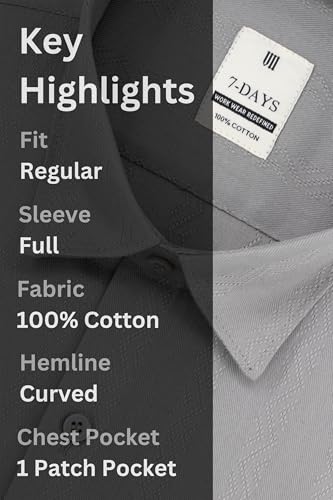Image of 7-DAYS Men's Premium Formal Shirts - Regular Fit, Full Sleeve, 100% Pure Cotton, Self-Design, with Pocket - Stylish Office Shirts for Men