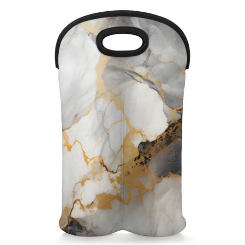 GzLeyigou 2 Bottles White Luxury Wine Bag Sleeve Totes Marble Pattern Neoprene Protective Wine Carrier Bag for Wine,Water, Champagne, Beer, Baby Bottles,Gift 14.5 x 10 Inches