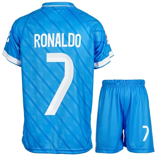 Mikalay Madrid Ronaldo #7 Dritte 2025/2026 Fußball Kinder Trikot Football Shorts Set Jugendgrößen (Himmelblau 128)