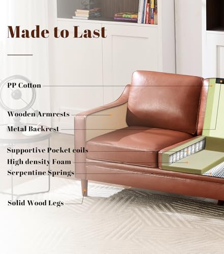 Image of Kingfun 80 inch Faux Leather Sofa, 3 Seater Couch, Mid Century Modern Couches with Solid Wood Legs for Living Room Bedroom