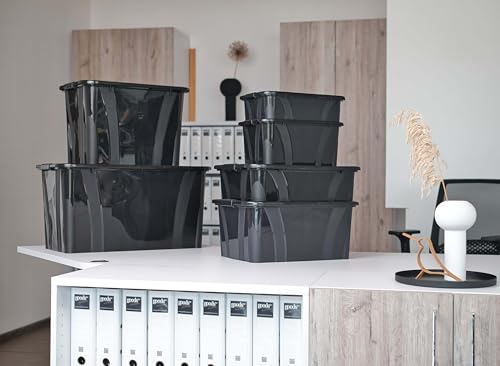 goodsforbusiness Aufbewahrungsbox + Deckel L51 x B38,5 x H14,8cm, 21 Liter Transportbox schwarz | Lebensmittelbox lebensmittelgeeignet Kunststoffbehälter Lagerbox stapelbar Wäschebox