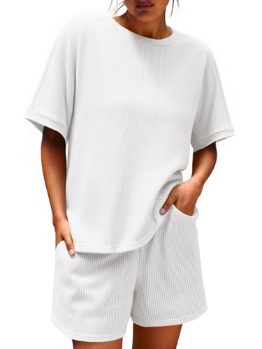 Image of Imily Bela Womens 2 Piece Outfits 2025 Oversized Summer Short Sets Casual Beach Ribbed Short Sleeve Matching Set