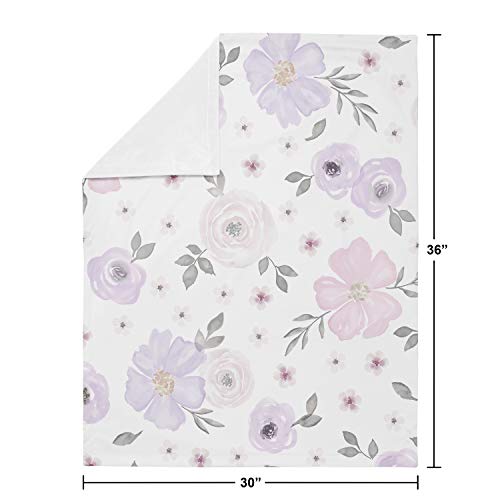 Sweet Jojo Designs Shabby Chic Rose Flower Watercolor Floral Baby Girl Receiving Security Swaddle Blanket For Newborn Or Toddler Nursery Car Seat Stroller Soft Minky - Lavender Purple, Pink And Grey #TOP3