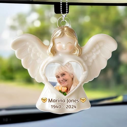 Personalized Memorial Angels Heart Car Ornament – Custom Photo Tribute, 3D Acrylic Hanging Decoration for Remembrance and Sympathy Gifts - Image 3