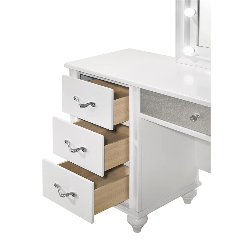 Pemberly Row 7-drawer Wood Vanity Desk with Lighted Mirror White