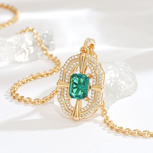 Fettero Gold Necklace for Women,14K Gold Plated Charm Necklaces for Women Gemstone Pendant Necklace Non Tarnish Gold Necklaces Jewelry