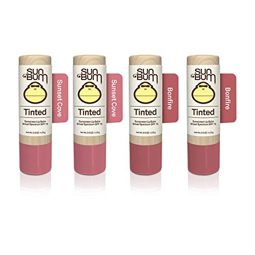 Sun Bum SPF 15 Tinted Lip Balm | Vegan and Cruelty Free Broad Spectrum UVA/UVB Sunscreen Lip Tint with Coconut Oil and Shea Butter | Bonfire & Sunset Cove (.15 oz) | Pack of 4 (2 per Flavor)