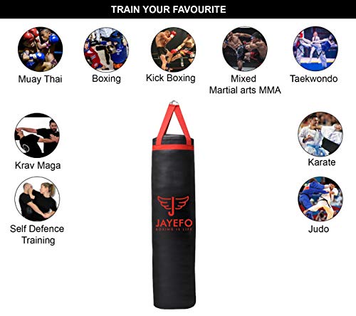 Jayefo Sports Punching Bag - Hanging Boxing Bag For Mma, Karate, Judo, Muay Thai, Kickboxing, Self Defense Training For Training At Home Or Gym - Unfilled Heavy Bag 70 To 100 Lbs - 4Ft - Red #TOP3