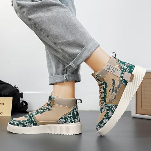 Image of Men's Fashion High Top Chinese Style Skate Sneakers Stylish Comfortable Skateboarding Road Running Walking Shoes