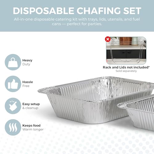 Image of Alpha Living 6 Pack Refill Kit - Disposable Chafing Dish Buffet Set, Welded Body Food Warmers for Parties, Fuel Cans, Half Size Pans, Warming Trays