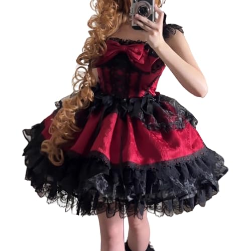 Cuteighteen - Robe Lolita Princesse pour adolescentes - Kawaii - Sans manches - Dentelle - Volants - Superposée - Gothique victorienne - Élégante - Pour soirée,...