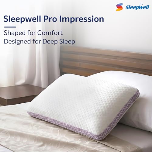 Image of Sleepwell Pro Impression Memory Foam Pillow | Neck Support & Pressure Relief | Machine Wash | Medium Soft Microfiber | Lightweight | 24 x 16 Inches | Pack of 1