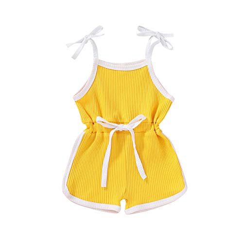 YOUNGER TREE Kids Toddler Little Baby Girls Summer Clothes Solid Color Jumpsuit Strap Romper Bodysuit One-Piece Sleeveless Overall Outfits (Yellow, 12-18 Months)