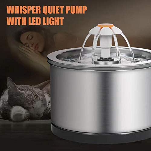 Cat Water Fountain Stainless Steel, 84oz/2.5L Pet Drinking Fountain, Ultra Quiet Pump with LED Night Light Automatic Dog… - Image 3