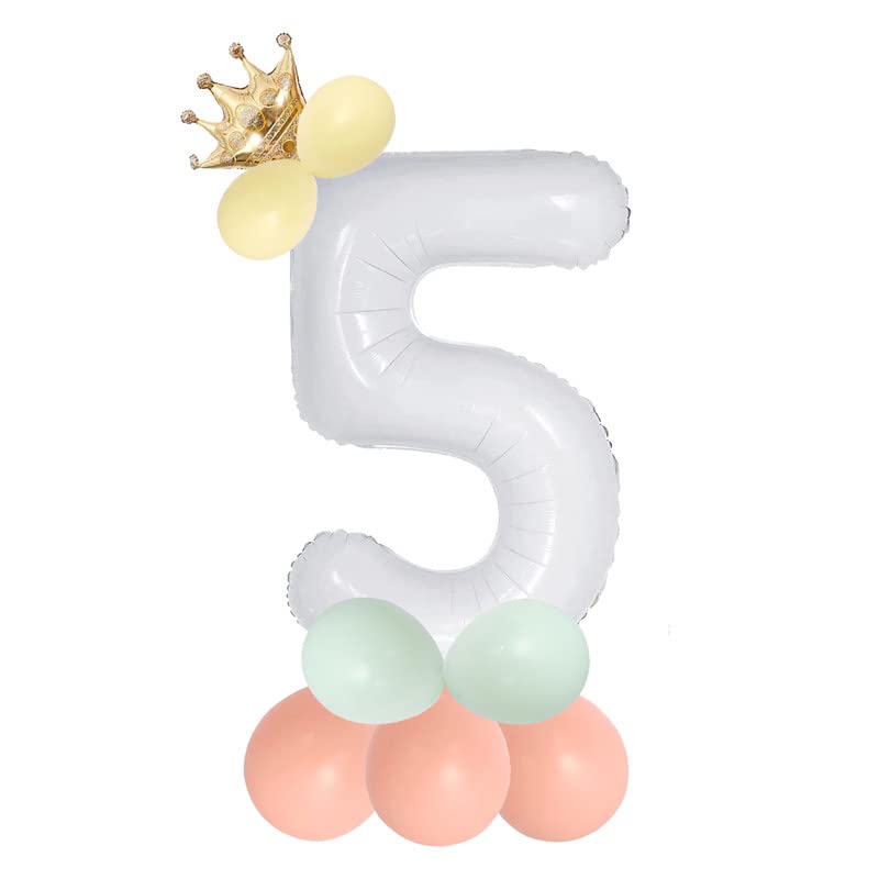 Image of white 32 inches numbers 5 shape large big foil helium balloons for party decorations in happy birthday anniversary office items materials set pack