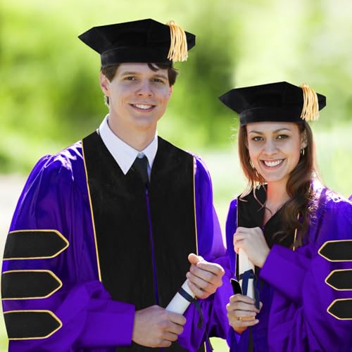 Image of Unisex Doctoral Graduation Gown with Gold Piping | Academic doctoral Cap and Gown for Graduation Ceremony