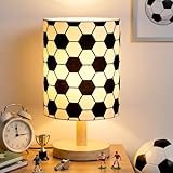 VIHOSE Soccer Kids Table Lamp for Bedroom Kids Bedside Lamp with Linen Wooden Nightstand Cartoon Nursery Lampshade for Girls Boys Living Room