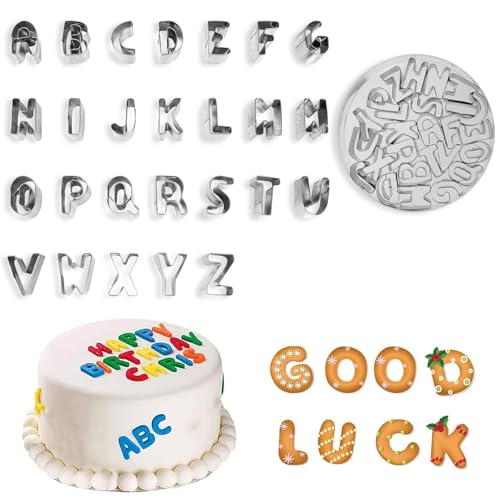 ds. distinctive style Fondant Letter Cutters Set of 26 - A to Z Alphabet Cookie Cutters Metal Letter Cookie Cutters 1 Inch for Cutting Pastries, Dough, etc.