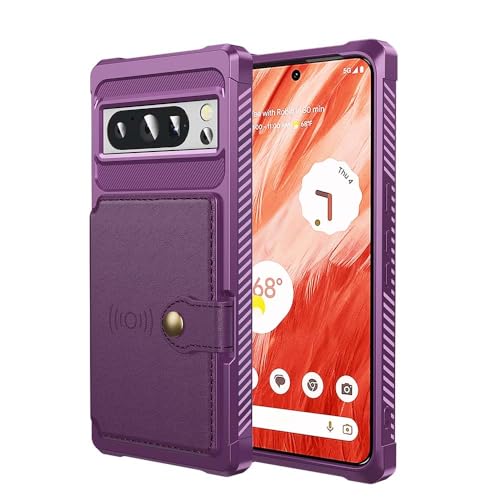 Funda Google Pixel 8 Pro tipo cartera morada ideal para viajar sin bolsos