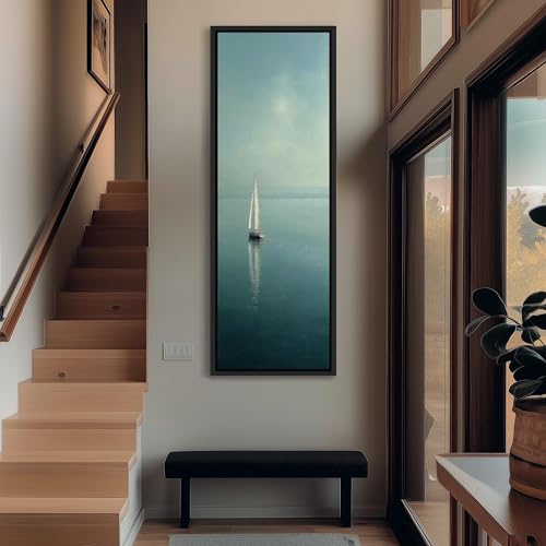 Toile verticale de paysage marin gris-bleu pour créer un salon moderne et zen