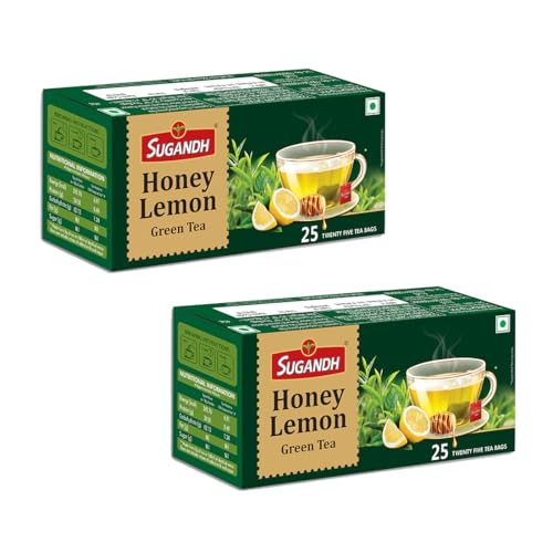 Image of Sugandh Honey Lemon Green Tea | Natural Flavour with Refreshing Taste | Soothing Wellness Drink | 25 Tea Bags x 2 Packs