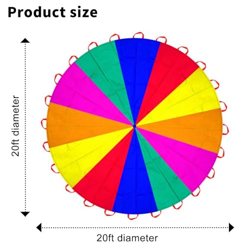 Image of Parachute 13ft / 16.4ft / 20ft - Kids Play Gymnastics Parachute with Handles for Group Team Cooperative Games,Indoor Outdoor Gym Class Rainbow Parachute Birthday Church VBS Activity Supplies