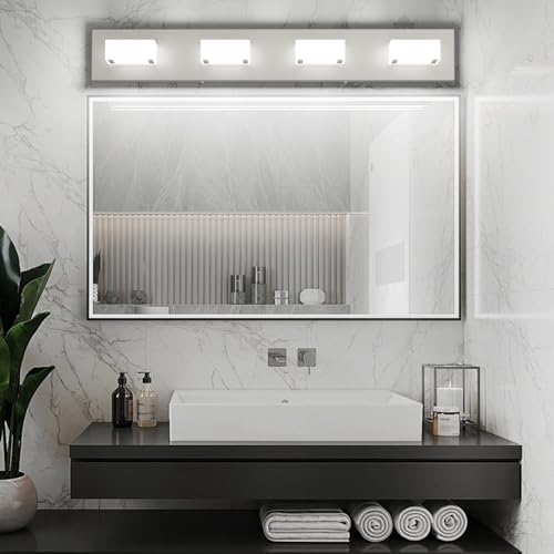 Image of Ralbay Brushed Nickel Bathroom Vanity Lights 30inch Metal Acrylic LED Modern Bathroom Wall Lighting Fixtures Over Mirror Brushed Nickel (White Light 6000K, Non-dimmable)