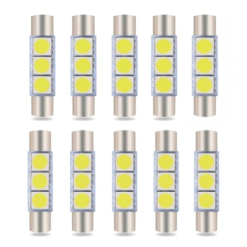 AVAVXFLY 10 PCS Festoon LED Bulb, 6614F LED Chip, 28mm 29mm Interior Visor Lights, 6000K White for Vanity Mirror and Sun Visor Lighting