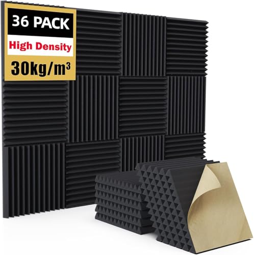 Diapu - 36 Pack Acoustic Panels for Walls, 1"X 12" X 12" Sound Proof Foam Panels With Self-Adhesive, 30kg/m³ High Density Acoustic Foam Panels Fast Expand,Soundproof Wall Panels for Studio