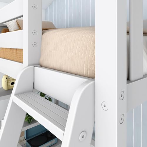 Image of Max & Lily High Loft Bed, Twin Bed Frame For Kids With Bookcase, White