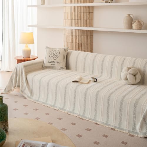 STACYPIK Boho Couch Cover for Dogs, Beige Jacquard Sofa Cover Washable